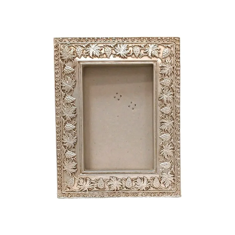 Ornate Mediterranean Wood 6.5x5 Picture Frame Carved Grape Leaves Champagne Gold